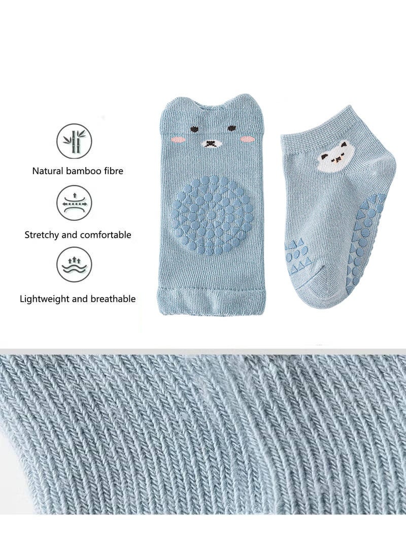 3 pairs Unisex Baby Crawling Anti-Slip Knee Pads and Socks Set,Save Toddler Boy Girl 12-24 Months Knee and Ankle (M) - Image 2