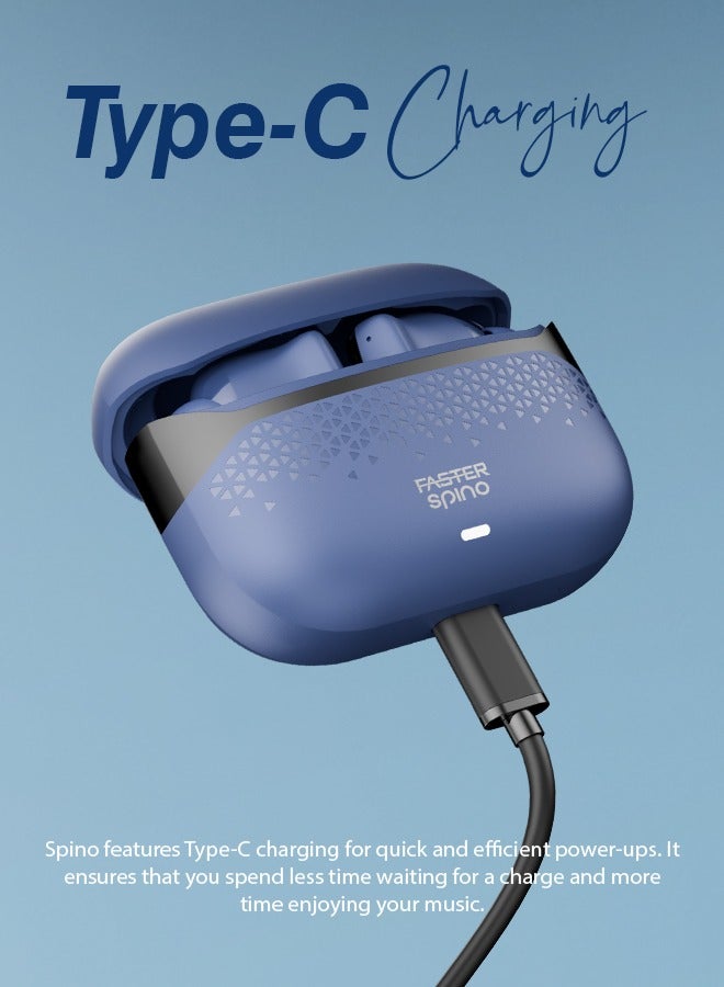 Faster Spino Wireless Earbuds- Bluetooth 5.4+EDR with ENC Noise Cancelling Ear Buds 10mm Drivers Smart Touch Control 5H Playtime 150H Standby- Type-C Fast Charging Low Latency Voice Assistant, Midnight Blue - Image 2