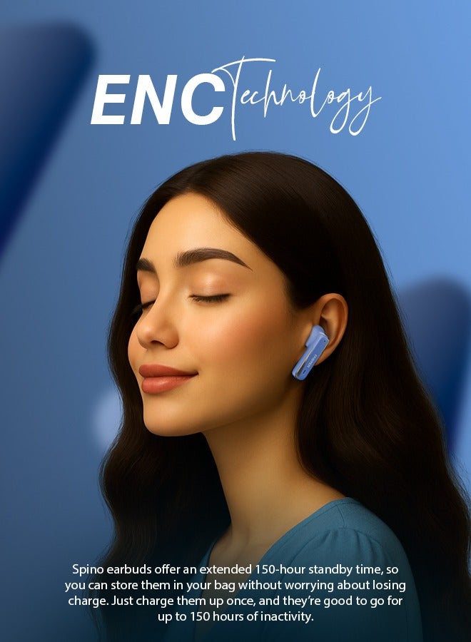 Faster Spino Wireless Earbuds- Bluetooth 5.4+EDR with ENC Noise Cancelling Ear Buds 10mm Drivers Smart Touch Control 5H Playtime 150H Standby- Type-C Fast Charging Low Latency Voice Assistant, Midnight Blue - Image 3