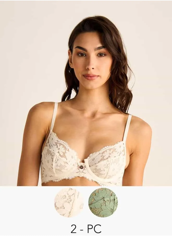 FAV Set of 2 - Lace Detail Demi Bra with Hook and Eye Closure