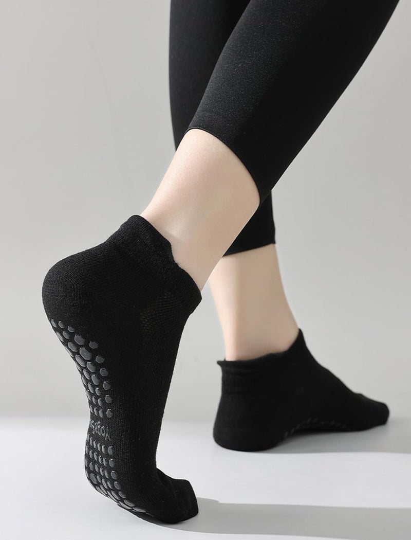 PUJANE 5 Pairs Grip Pilates Socks for Women, Non Slip Yoga Athletic Ankle Grippy Socks for Barre Ballet Gym Workout - Image 3