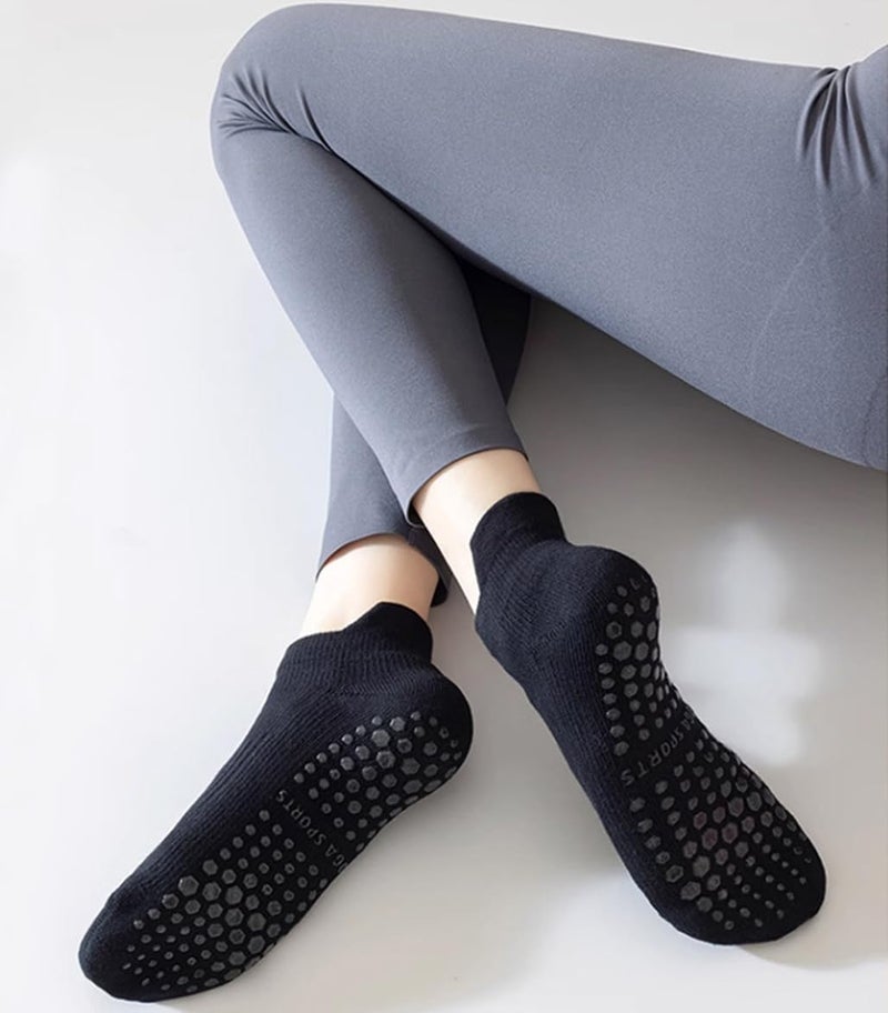 PUJANE 5 Pairs Grip Pilates Socks for Women, Non Slip Yoga Athletic Ankle Grippy Socks for Barre Ballet Gym Workout - Image 4