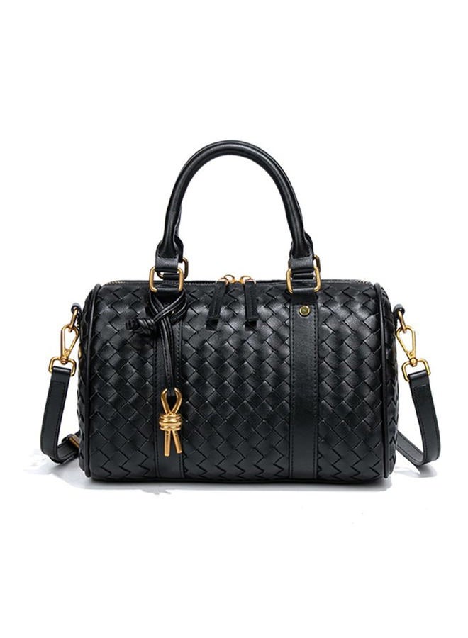 YP Woven Handbags for Women Vegan Leather Boston Barrel Bag Top Handle Satchel Purses and Handbags Crossbody Shoulder Bags, Black, 9.8 x 4.7 x 6.3 inches - Image 1