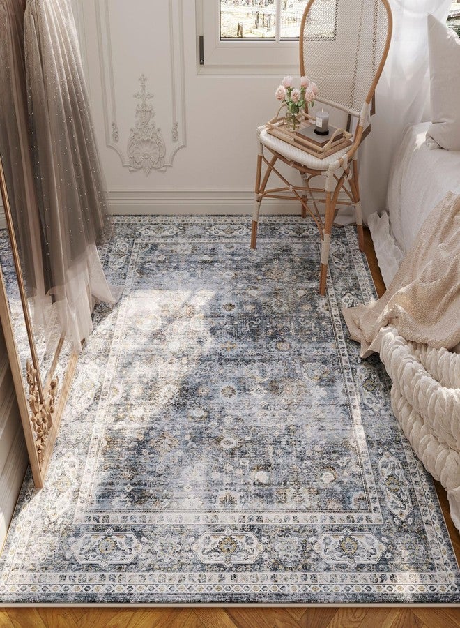 Rugcomf Bedroom Rug 3x5 Rug Washable Area Rug Non Slip Low Pile Small Carpet for Bedroom, Bedside, Kitchen, Entryway, Kids Room, Office, College Dorm Essentials for Girls(Grey and Brown) - Image 2
