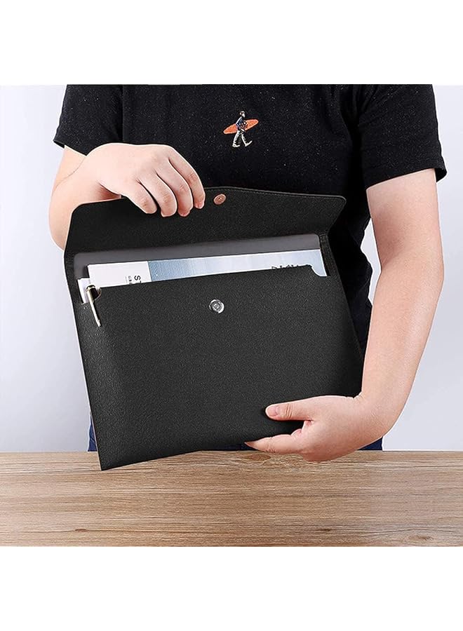 erorex Pu Leather A4 File Folder Document Holder Waterproof Portfolio Envelope Folder Case With Snap Closure Pu Leather Envelope Folder Pockets File Jacket Envelope Flat Document Organizer Black - Image 4