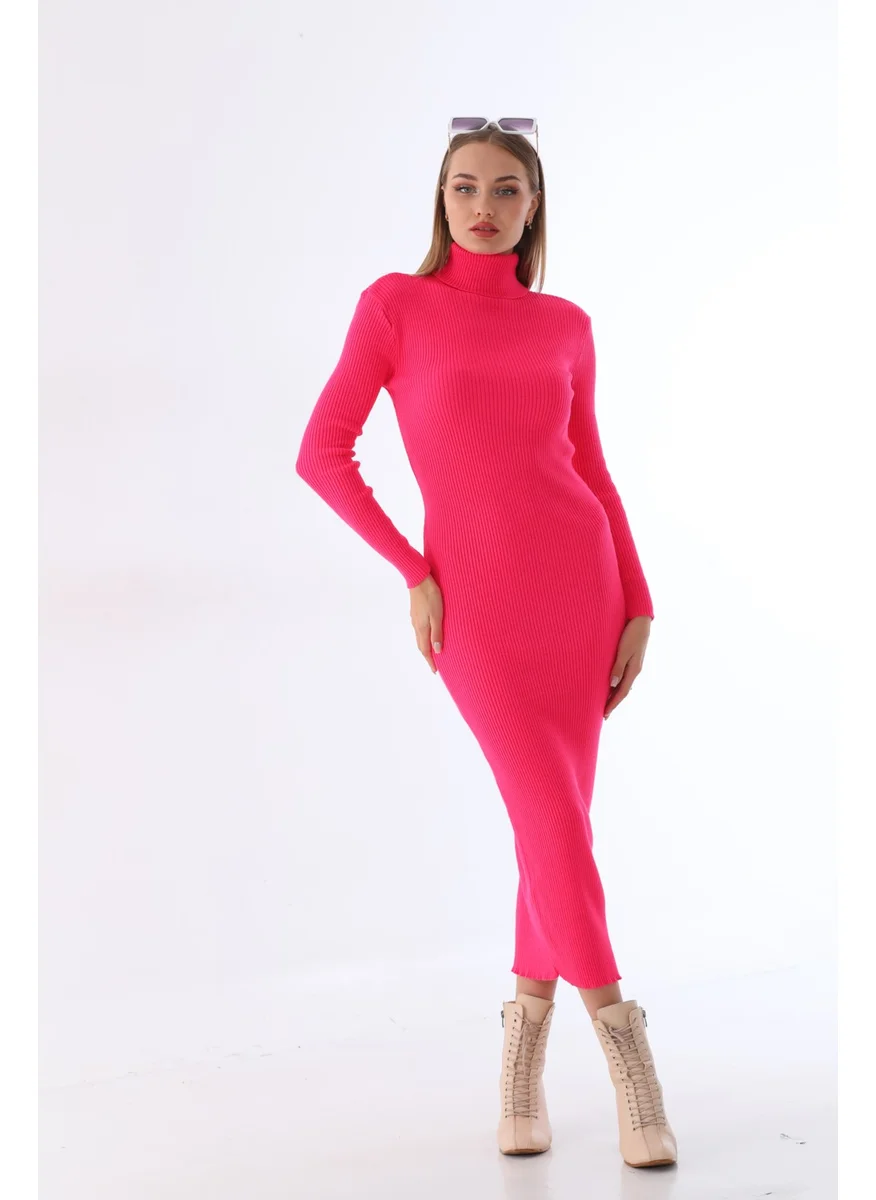 Sfg Life Moda SFG Life Fashion Women's Corduroy Knit and Turtleneck Flexible Acrylic Stylish Knitwear Pencil Dress