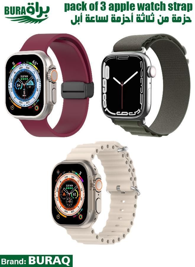 BURAQ Apple Watch Band Strap For Apple Watch Ultra 2/Ultra 49mm, Series 10 46mm, 9/8/7 45mm, SE2/SE/6/5/4 44mm, 3/2/1 42mm