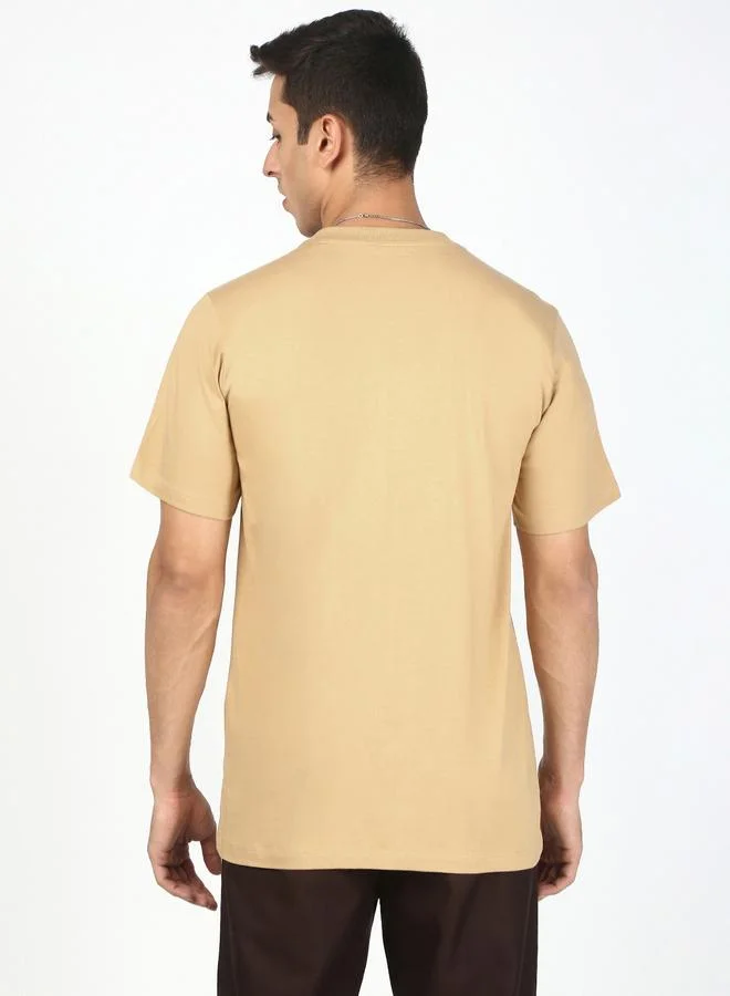 Styli Men Beige Solid Regular Fit T-Shirt By Bene Kleed
