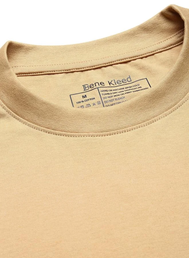 Styli Men Beige Solid Regular Fit T-Shirt By Bene Kleed