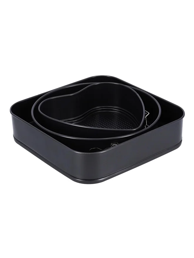 رويال فورد طقم قوالب كيك دائرية وقلوب ومربعة بثلاث قطع أسود