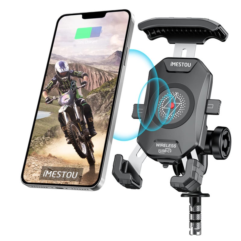 iMESTOU Motorcycle Fork Stem Phone Mount WirelessUSB C Charger with RAM 1 Ball Fits for Kawasaki Ducati Honda BMW etc with Fork Hole Dia 0471 Quick Charge for 4068 Smartphones - Image 2