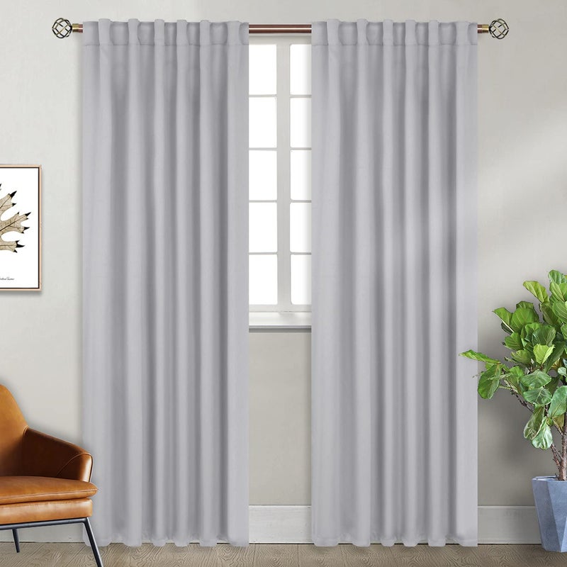 BGment Rod Pocket and Back Tab Blackout Curtains for Bedroom  Thermal Insulated Room Darkening Curtains for Living Room 2 Window Curtain Panels 52 x 84 Inch Light Grey