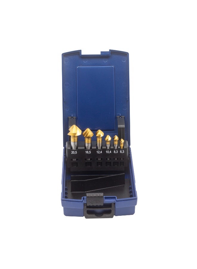WSH-TOOLS Countersink HSS-E 90° DIN 335C Spiral Flute Uneven Pitch Set of 6 pcs TiN | Chatter-Free Deburring Tool Dubai UAE - Image 1