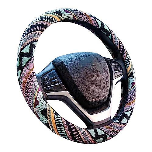 Valleycomfy Cloth Steering Wheel Covers for Women Bohemian Universal 15 inch Baja Blanket Enthic Maya - Image 1