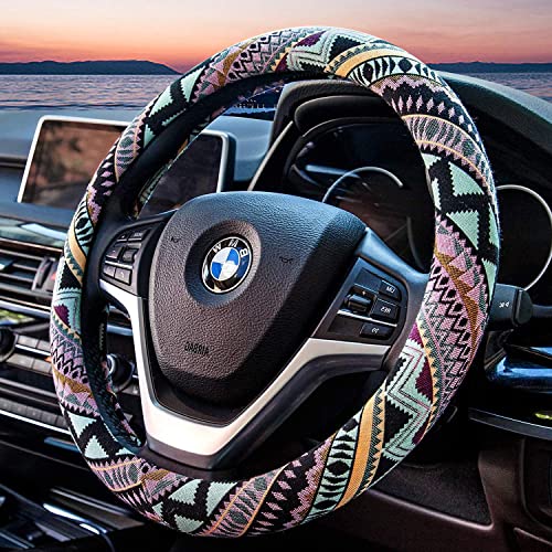Valleycomfy Cloth Steering Wheel Covers for Women Bohemian Universal 15 inch Baja Blanket Enthic Maya - Image 2