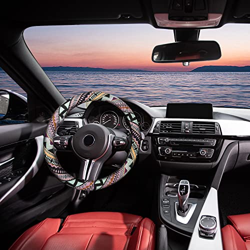 Valleycomfy Cloth Steering Wheel Covers for Women Bohemian Universal 15 inch Baja Blanket Enthic Maya - Image 3