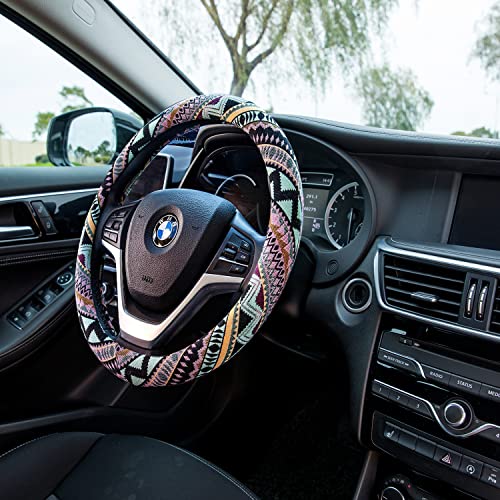 Valleycomfy Cloth Steering Wheel Covers for Women Bohemian Universal 15 inch Baja Blanket Enthic Maya - Image 4
