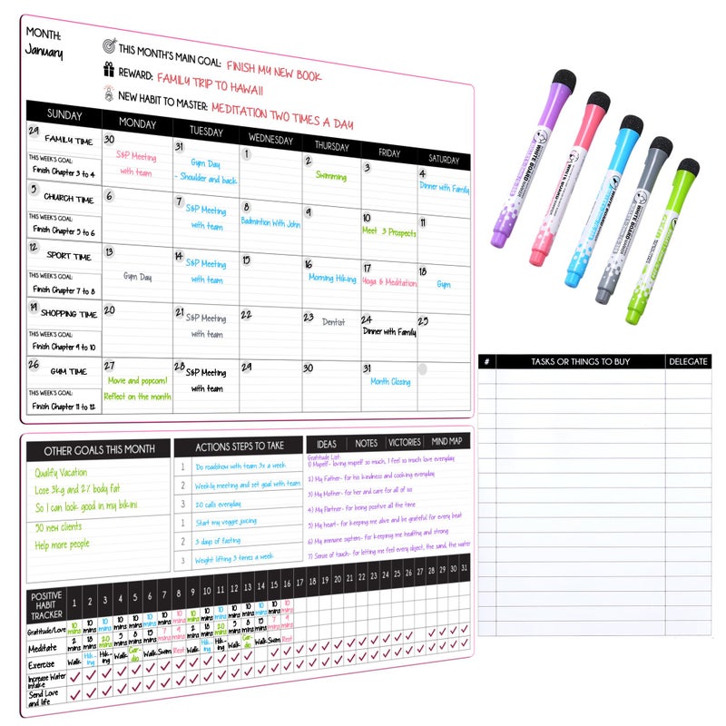 Freedom Mastery Magnetic Calendar for Refrigerator â€“ 17"x10.5" & 17"x7" + 8"x10" Monthly Fridge Calendar Magnet - Monday Start | Dry Erase Whiteboard Family Planner & Schedule Board | Include 5 Markers & Eraser - Image 1