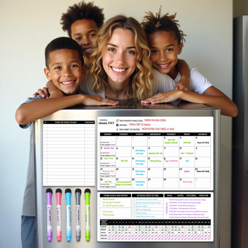 Freedom Mastery Magnetic Calendar for Refrigerator â€“ 17"x10.5" & 17"x7" + 8"x10" Monthly Fridge Calendar Magnet - Monday Start | Dry Erase Whiteboard Family Planner & Schedule Board | Include 5 Markers & Eraser - Image 5