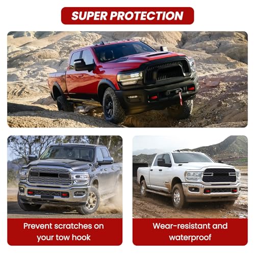 TECHPICCO Front Tow Hooks Covers for RAM 2500/3500 2019-2026, Hitch Cover Customized Car Tow Hooks Compatible with RAM 2500/3500 Accessories 2019-2026 (Red) - Image 5