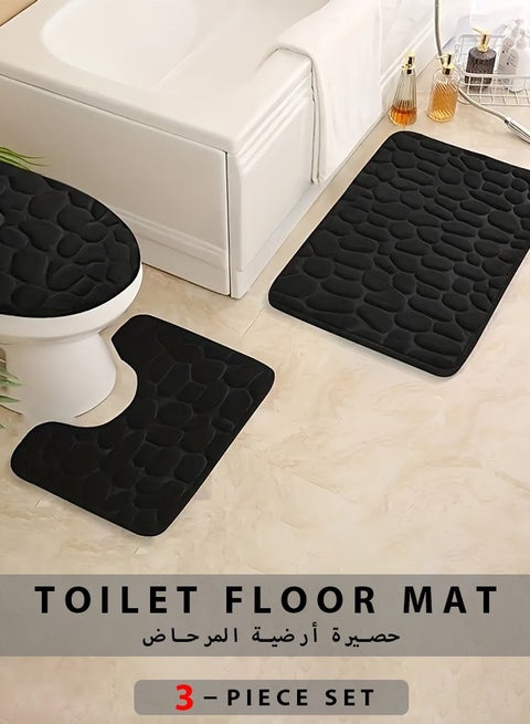 Black Bathroom Mat Set, Non-Slip Memory Foam Bath Mats, Extra Thick Water Absorbent Toilet Mats, Washable Bathroom Rugs for Shower, Tub, Toilet, Floor, Durable Soft Bathroom Carpet for Home, Hotel, Apartment