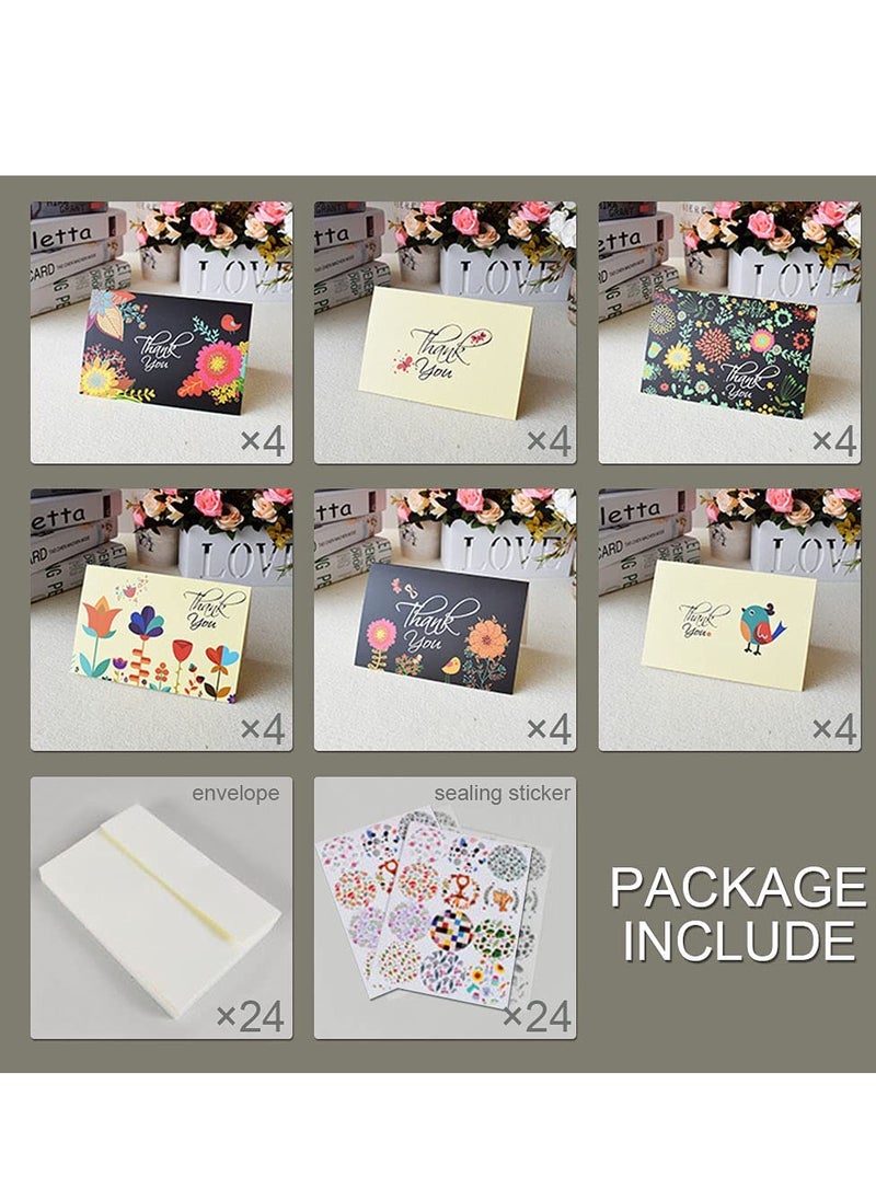 Generic Floral Thank You Cards - 24 Pack of Blank Greeting Cards with Envelopes and Stickers, 6 Floral Bird Designs, Perfect for Baby Showers, Weddings, and More.  - Image 5