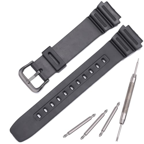 MCXGL Waterproof Resin Strap Compatible with Casio F108WH AE1200WH A158WA W800H A168WA Unisex Replacement Watch Band Rubber Bracelet (Black Black buckle) - Image 1