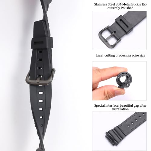 MCXGL Waterproof Resin Strap Compatible with Casio F108WH AE1200WH A158WA W800H A168WA Unisex Replacement Watch Band Rubber Bracelet (Black Black buckle) - Image 4