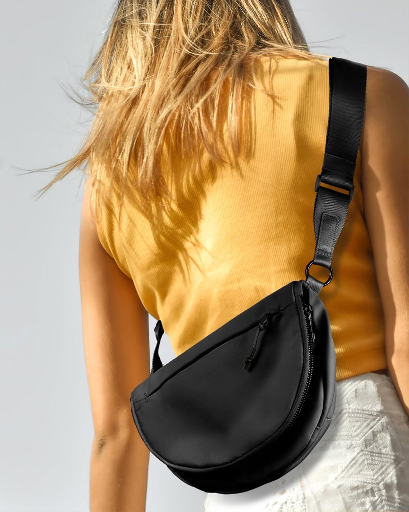 MEISEY Crescent Moon Bag for Women and Men, Fashion Medium Nylon Folding Crescent Moon Bag Single Shoulder with Adjustable Strap, Suitable for Exercise/Running/Hiking/Daily Travel/Work (black) - Image 2