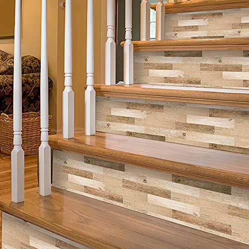 FUNLIFE funlife 14 Strips Stair Risers Stickers Peel and Stick Vinyl Staircase Sticker Decals Decor for Stair Steps 3937x709 Faux Weathered Brown Wood