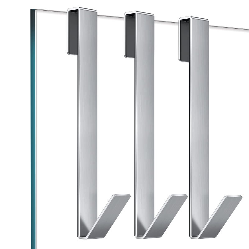 FUMAX Shower Door Hooks 10 in Shower Hooks for Towels Heavy Duty DrillingFree Extended Towel Hooks for Bathroom Frameless Glass Door Over The Door Towel Hooks 3 Packs Silver