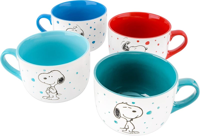 Peanuts Freckled Joy 23oz Stoneware Soup Bowls wClear Lid 4Pack Assorted Colors - Image 4