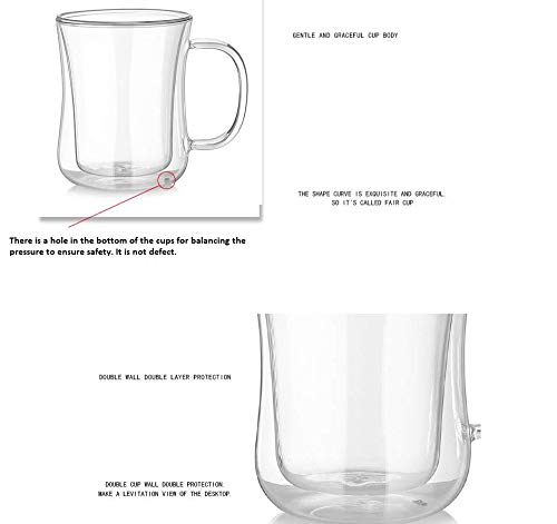 we3 Double Wall Thermal Insulated Mug for Drinking Tea, Coffee, Espresso, Juice, Wine, Latte, Cappuccino Stackable Glass Cup with Handle (420 ml Each) - Image 4