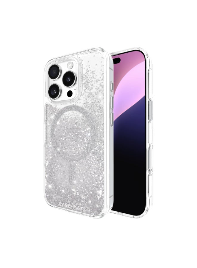 CASE-MATE Waterfall Case w/ Magsafe For Apple iPhone 16 Pro 6.3-inch 2024| 12-Ft Drop Protection w/ Anti-Scratch Anti Yellowing Coating, Raised Edges, Fashion Case, Wireless Charging - White Silver - Image 4