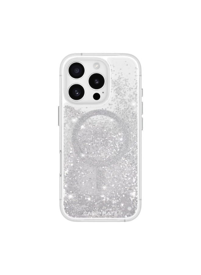 CASE-MATE Waterfall Case w/ Magsafe For Apple iPhone 16 Pro 6.3-inch 2024| 12-Ft Drop Protection w/ Anti-Scratch Anti Yellowing Coating, Raised Edges, Fashion Case, Wireless Charging - White Silver - Image 1