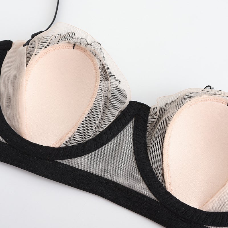 Women's French Lace Minimizer Bra Set with Rose Embroidery, Rabbit Ear Cups and Soft Underwire - Image 4