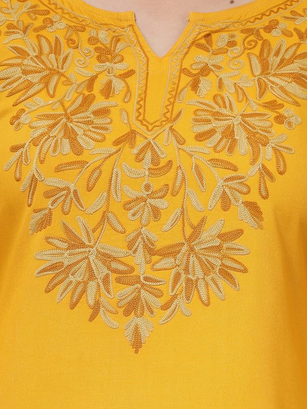 QAZMI Women's Fiza Kashmiri A-Line Mustard Short Kurti_XS - Image 5