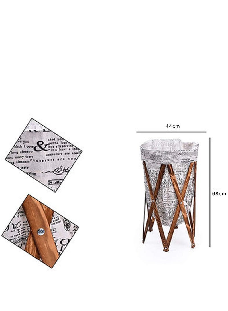 FFD Laundry Basket Bin Hamper Storage Organizer Bag with Wooden Frame Portable and Collapsible Folding Clothes Basket - Image 4