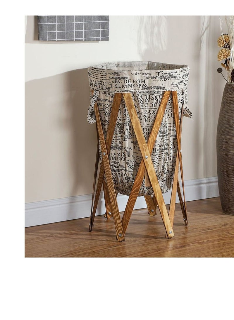 FFD Laundry Basket Bin Hamper Storage Organizer Bag with Wooden Frame Portable and Collapsible Folding Clothes Basket - Image 2