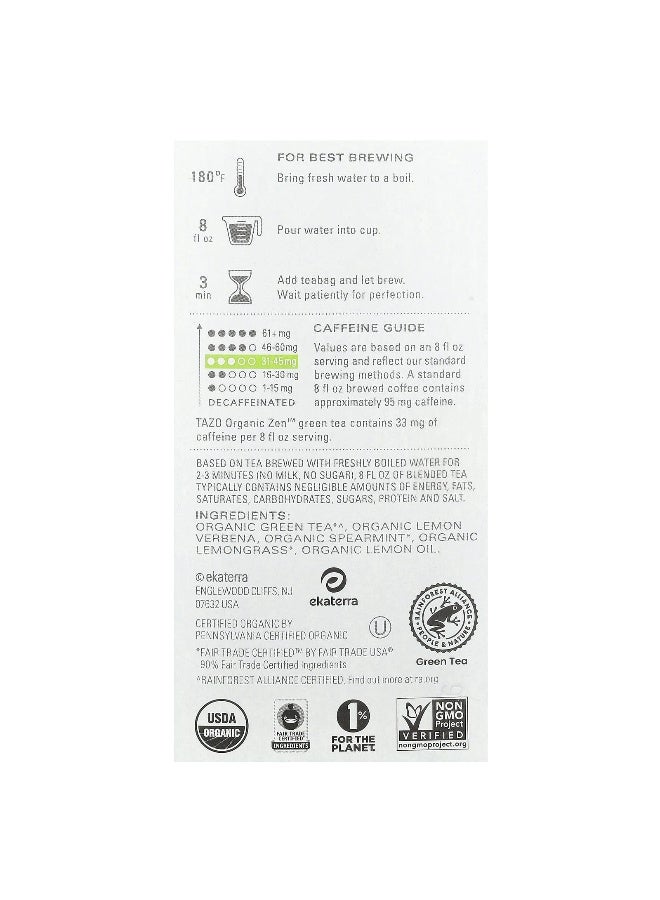 TAZO, Regenerative, Green Tea, Organic Zen, 16 Tea Bags, 1.2 oz (34 g) (Packaging may vary) - Image 2