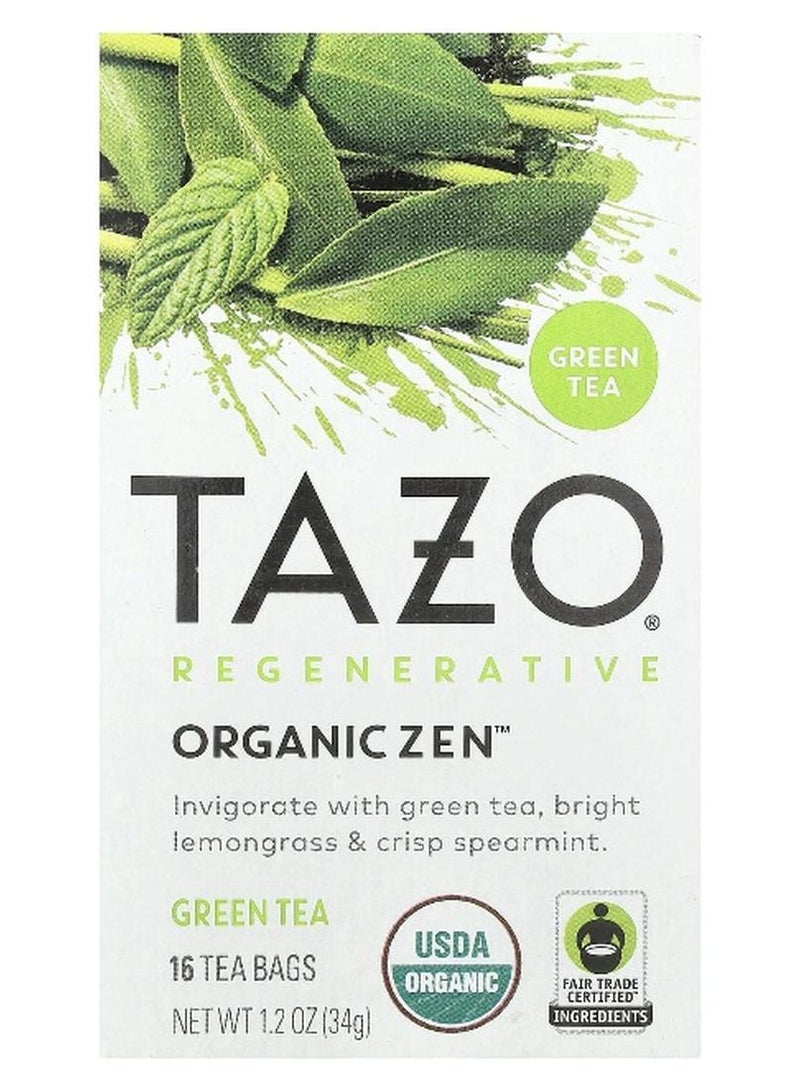 TAZO, Regenerative, Green Tea, Organic Zen, 16 Tea Bags, 1.2 oz (34 g) (Packaging may vary) - Image 1