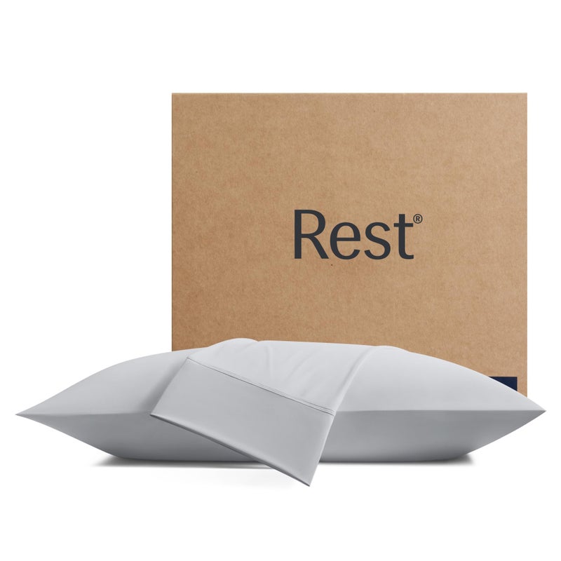 RESTÂ® EvercoolÂ®+ Cooling Pillowcases Standard - 2 Pillowcases for Sensitive Skin, Silver Infused Fabric for Hygienic Sleep, Silky Smooth for Curly Hair, High Elastic for Snug Fit (19x29 inches) - Image 1