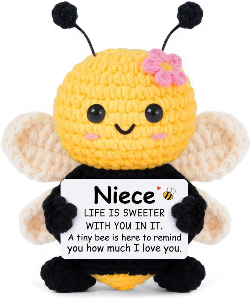 Gleevera Niece Gifts from Aunt, Gifts for Niece Christmas Ideas - Cute Handmade Crochet Bee - Birthday Valentines Mothers Day Present for Niece from Aunt Auntie Emotional Support Crochet Decor - Image 1