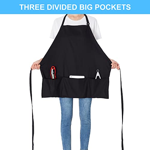 Jubatus 2 Pack 3 Pockets 100% Cotton Adjustable Bib Apron Chef Kitchen Cooking Aprons for Women Men, Black - Image 2