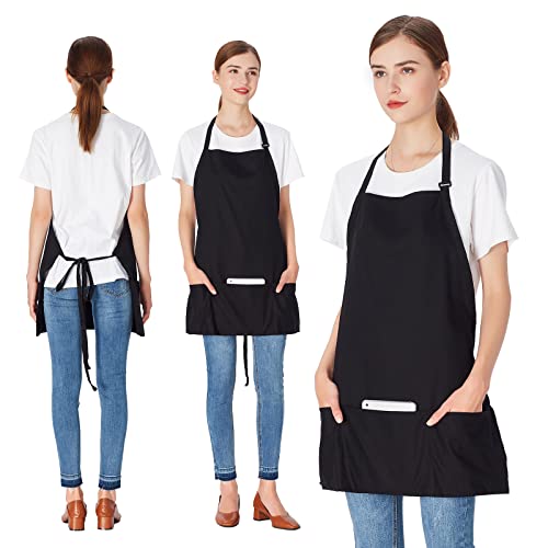 Jubatus 2 Pack 3 Pockets 100% Cotton Adjustable Bib Apron Chef Kitchen Cooking Aprons for Women Men, Black - Image 3