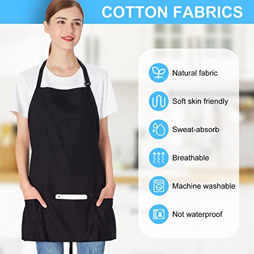 Jubatus 2 Pack 3 Pockets 100% Cotton Adjustable Bib Apron Chef Kitchen Cooking Aprons for Women Men, Black - Image 4