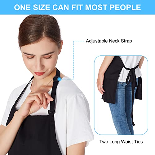 Jubatus 2 Pack 3 Pockets 100% Cotton Adjustable Bib Apron Chef Kitchen Cooking Aprons for Women Men, Black - Image 5