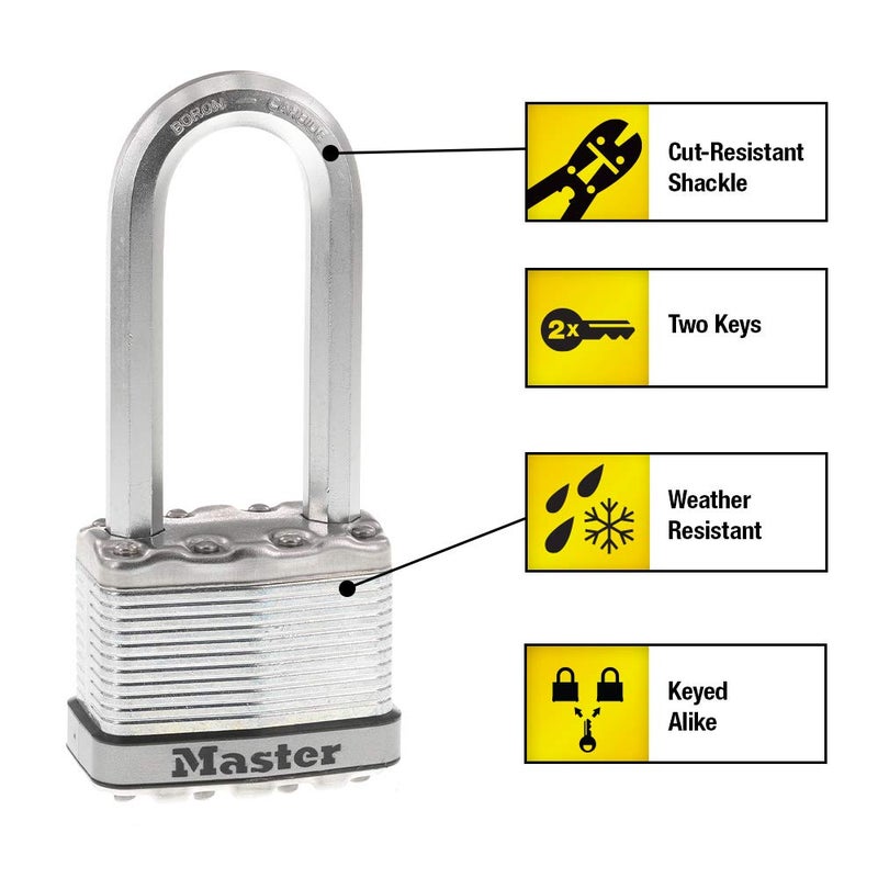 Master Lock Master Lock M5XTLJ Magnum Heavy Duty Outdoor Padlock with Key, 2 Pack Keyed-Alike,Silver  - Image 2