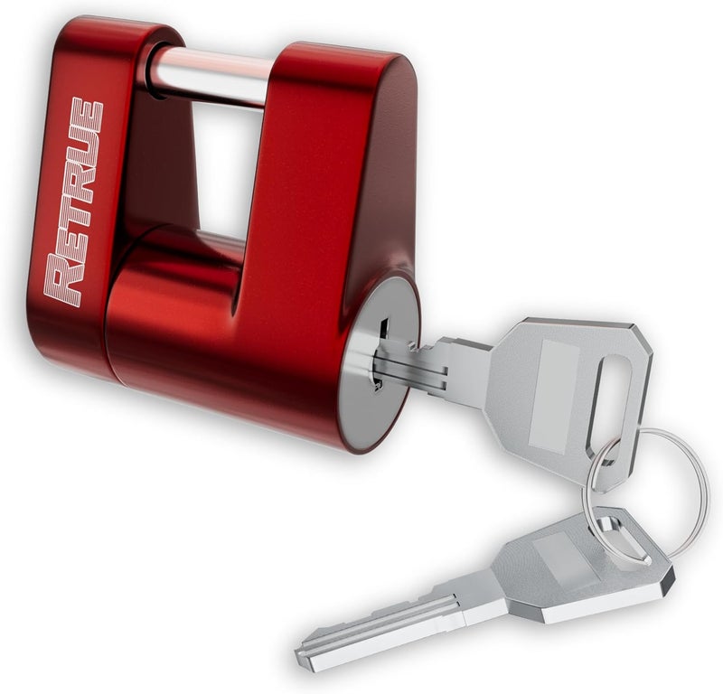 RETRUE Trailer Tongue Coupler Lock, Trailer Hitch Lock,Dia 1/4 Inch, 3/4 Inch Span for Tow Boat RV Truck Car's Coupler, Red - Image 1