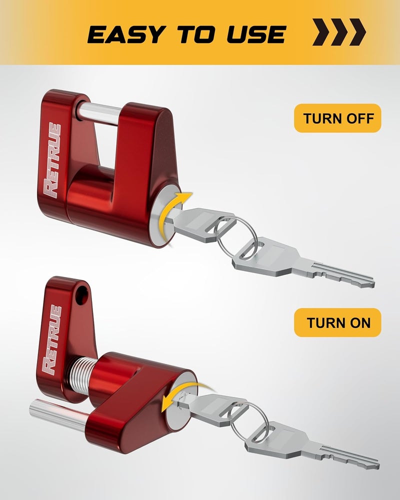RETRUE Trailer Tongue Coupler Lock, Trailer Hitch Lock,Dia 1/4 Inch, 3/4 Inch Span for Tow Boat RV Truck Car's Coupler, Red - Image 5